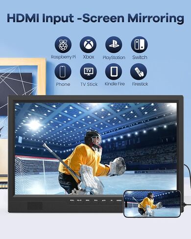 تلفزيون ديسوبري 19 بوصة محمول للتخييم، تلفزيون بطارية 8000 مللي أمبير في الساعة محمول لانقطاع التيار الكهربائي، حامل قابل للتعديل 180 درجة، مدخل HDMI 1080 بكسل، مدخل AV، USB، تلفزيون صغير للمطبخ وغرفة النوم والتخييم والفناء RV، بدون واي فاي in Kuwait