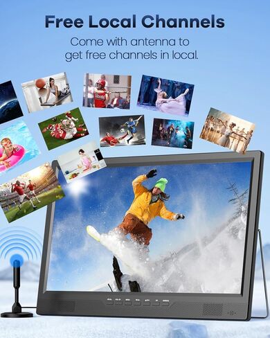 تلفزيون ديسوبري 19 بوصة محمول للتخييم، تلفزيون بطارية 8000 مللي أمبير في الساعة محمول لانقطاع التيار الكهربائي، حامل قابل للتعديل 180 درجة، مدخل HDMI 1080 بكسل، مدخل AV، USB، تلفزيون صغير للمطبخ وغرفة النوم والتخييم والفناء RV، بدون واي فاي in Kuwait