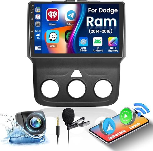 Fuluku[2+64G] Android 13 لـ Dodge Ram 1500 2500 3500 2013-2019 ستيريو السيارة مع Carplay اللاسلكي Android Auto Mirror Link، راديو بشاشة لمس 9 بوصات WiFi/GPS/FM/RDS/Bluetooth/SWC/ميكروفون كاميرا احتياطية مقاوم للماء in Saudi Arabia