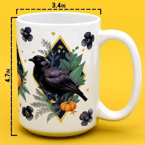 Gothic Fall Harvest Raven Coffee Mug, Spooky Woodland Nature Bird Autumn Floral Foliage Cup (11oz) in Kuwait