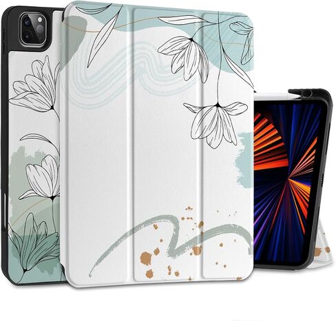 for M2/M1 iPad Pro 12.9 inch Case 6th/5th/4th/3rd Gen 2022 2021 2020 2018, Shockproof Tablet Case with Pencil Holder & Trifold Stand & Soft TPU Back Cover, Vibrant Flower in Saudi Arabia