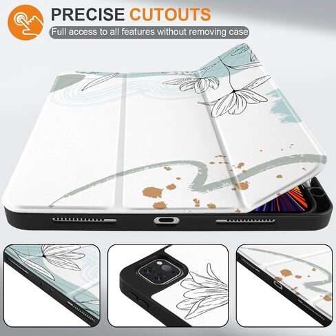 for M2/M1 iPad Pro 12.9 inch Case 6th/5th/4th/3rd Gen 2022 2021 2020 2018, Shockproof Tablet Case with Pencil Holder & Trifold Stand & Soft TPU Back Cover, Vibrant Flower in Saudi Arabia