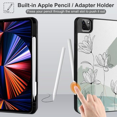 for M2/M1 iPad Pro 12.9 inch Case 6th/5th/4th/3rd Gen 2022 2021 2020 2018, Shockproof Tablet Case with Pencil Holder & Trifold Stand & Soft TPU Back Cover, Vibrant Flower in Saudi Arabia