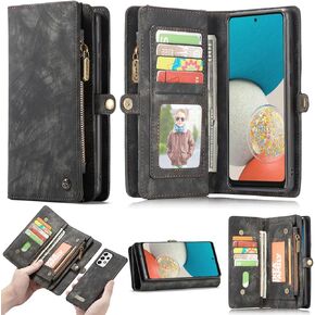 Samsung Galaxy S24 Plus Wallet Leather Case Detachable Magnetic Zipper Flip Case 11 Card Slots Holder Wrist Strap Handle Shockproof Cover Pocket Wallet Handbag for S24 Plus (Blue)