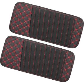 2pcs Car CD Visor Storage Cases Vehicle Sun Visor Organizer with 10 DVD Storage Sleeves Black with Red Line Durable Material