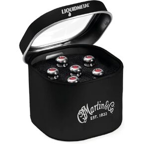 Martin Guitar Luxe by Martin Bridge Pins, Acoustic Guitar Bridge-Pin Set, Gold with Red Inlay