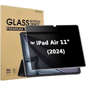 OXMAN Privacy 1 Pack Screen Protector for iPad Air 11-inch 2024 (6th Generation), Tempered Glass-Apple Pencil Pro & Case Compatible, Anti-Scratches, transparent