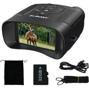 SVBONY SA206 Night Vision Binoculars, 8X Digital Zoom, 4K HD IR Binoculars for Adults，Rechargeable Night Vision Goggles with 3'' Screen and 32GB TF Card for Camping Hunting