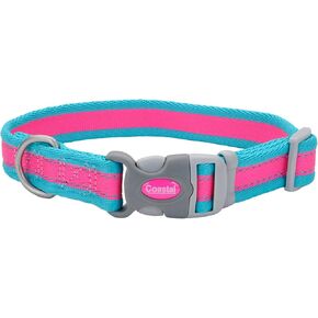 Coastal Pet - Pro - Reflective Adjustable Dog Collar, Fuscia with Teal, 1" x 18"-26"