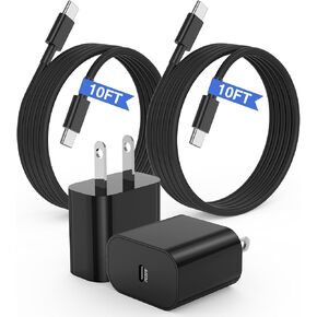 iPhone 15 16 Charger, 20W USB C Fast Charging Block and 10ft Type C to C Cable Cord Long for Apple iPhone 15 Plus/15 Pro Max/16 Pro,iPad Pro 12.9/11 inch/4/3Gen,iPad Wall Plug Power Adapter Cube Brick