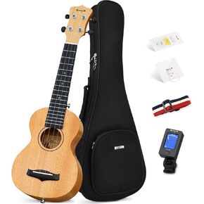 Enya Concert Ukulele 23 Inch Blue Solid Mahogany Top with Ukulele Starter Kit Includes Online Lessons, Tuner,Case, Strap, Strings, Capo, Sand Shaker, Pick,Polish Cloth (EUC-25D BU)