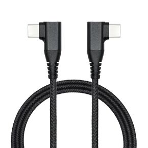 كابل USB C إلى USB C بزاوية قائمة 1M/3FT، 90 درجة 60 وات PD نوع C للشحن السريع ونقل البيانات، كابل مجدول من النايلون، لأجهزة الكمبيوتر المحمول/الكمبيوتر اللوحي/الهاتف الخلوي من النوع C (أسود)