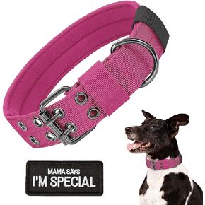 Tactical Dog Collar Military Dog Collar Adjustable Training Nylon Dog Collar Heavy Duty Metal Buckle with Black Patch,Tactical Collars for Medium Large Dogs (Violet, Large)