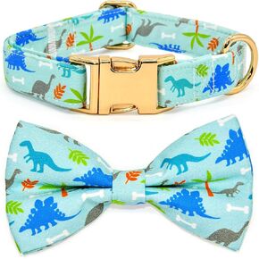 Dog/Cat Bow Collar, Green Dinosaur Pattern, XX-Small (6" - 10")