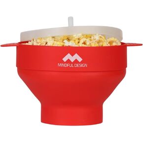 The Original Mindful Design Microwave Popcorn Popper - Silicone Bowl, BPA-Free & Dishwasher Safe (Red)