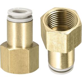 2 Pack 1/2 PT Female Pipe Fitting - Straight Union, Push to Connect Fittings, Apply to Pneumatic System (12mm ID, Gold)