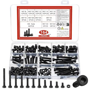 M6 Hex Socket Head Cap Screws Bolts and Nuts Assortment Kit, 100 Pcs Metric Allen Hex Socket Drive Screws Bolts, 12.9 Grade Alloy Steel, Black Oxide Finish, Fully Threaded