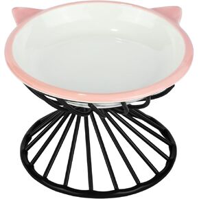 Elevated Cat Bowls,6.3" Wide Raised Ceramic Cat Food Bowl with Anti-Slip Metal Stand for Indoor Cats,Whisker Friendly,Protect Pet's Spine Pet Food Dishes for Flat Faced Cats and Kitten (White)