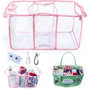 Clear Beach Bag Organizer Insert with 3pcs Accessories for Large Bogg Bag Inserts - Beach Tote Bag Divider with Sunglasses Holder, Phone Holder and Clips Hooks - Beach Tote Bag Insert Organizer Liner