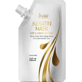 Vitamins Keratin Hair Mask Deep Conditioner - Biotin Protein with Castor Oil Repair for Dry Damaged and Color Treated Hair - Conditioning Treatment for Curly or Straight Thin Fine Hair