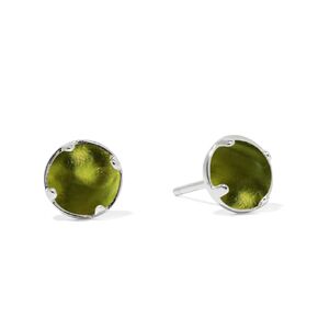 Recycled Vintage Olive Green Wine Bottle Sterling Silver Post Earrings