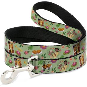 Disney Pet Leash, Dog Leash, The Princess and The Frog Tianas Place Collage Greens Pinks, 4 Feet Long 1.0 Inch Wide