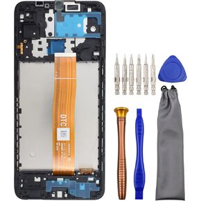 Complete Screen LCD Digitizer Touch Assembly Replacement for Samsung Galaxy A12 SM-A125F with Tool Kit and Screen Frame Installed Black 6.5"