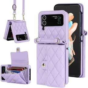 Crossbody Wallet Case for Samsung Galaxy Z Flip 3 with RFID Blocking Card Slot, Magnetic Flip Case PU Leather Handbag with Detachable Lanyard and Kickstand for Galaxy Z Flip3 5G (Black)