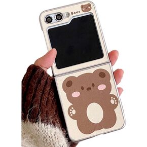 Kawaii Cartoon Bear Case for Samsung Galaxy Z Flip 6 Lovely Design, Girls Protective Case for Galaxy Z Flip 6 Plating Frame, Cute Phone Case for Z Flip 6 -White