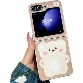 Kawaii Cartoon Bear Case for Samsung Galaxy Z Flip 6 Lovely Design, Girls Protective Case for Galaxy Z Flip 6 Plating Frame, Cute Phone Case for Z Flip 6 -White