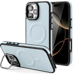 Compatible with iPhone 16 Pro Max Phone Case Compatible Magsafe,Slim PU Leather Phone Case Protective Kickstand Function,Raised Edges Protect Camera Screen,for Apple 16 ProMax,Blue