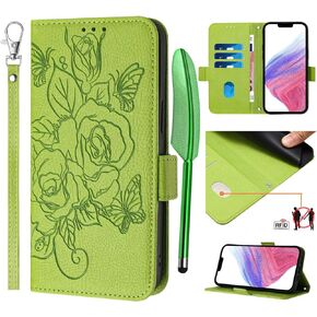 Mavis's Diary for iPhone 16 Pro Max Case Wallet Card Holder Wrist Strap Stylus Pen, Women Stylish Rose Folral Embossed Leather Folio Book Style Cover Magnet Folding Flip Phone Case (Pink)