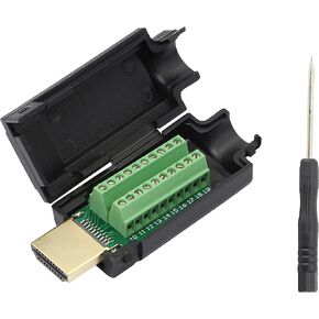 GELRHONR HDMI Solderless Signals Terminal, Gold Plated HDMI Free Welding Connector Breakout Board with Breakout Plastic Cover,Screwdriver
