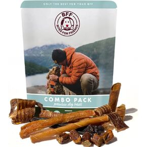 BFF Dog Chews Variety Pack (200 g) - Natural Dog Treats -Rawhide-Free Healthy Dog Chews - Combo Bag with six Different Delicious Treats for Small, Medium and Large Breeds - (aprox. 20 Pieces)
