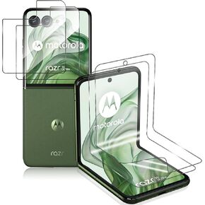 for Motorola Razr 50 Ultra/Razr Plus 2024 Screen Protector, 2 Pack Internal Flexible TPU Film + 2 Pack Outer Tempered Glass Screen Protector Anti-Scratch, No Bubbles for Motorola Razr Plus 2024