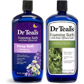 Dr Teal's Foaming Bath Variety Gift Set (2 Pack, 34oz ea.) - Soothe & Sleep Lavender & Relax & Relief Eucalyptus & Spearmint - Pure Epsom Salt & Essential Oils Alleviate Stress & Clear The Mind