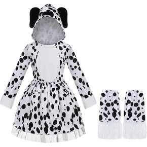 yolsun Dalmatians Costume for Girls 101 Days of School Outfit Kids Animals Dress Up with Boot Covers Halloween Holiday Party