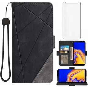 Asuwish Compatible with Samsung Galaxy J4 Plus Wallet Case and Tempered Glass Screen Protector Flip Card Holder Cell Accessories Phone Cover for Glaxay J4 Prime Gaxaly J4 Core J4+ 2018 Women Men Red