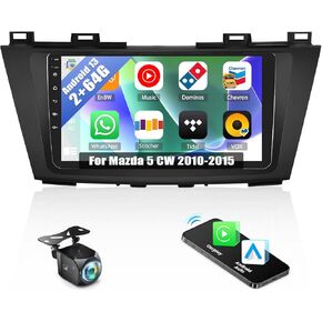 [2+64G] AMprime Android 13 Car Stereo for Mazda 5 CW 2010-2015 with Wireless Carplay&Android Auto,9 Inch Touch Screen Car Radio with Bluetooth FM/RDS HiFi WiFi GPS Dual USB+Backup Camera