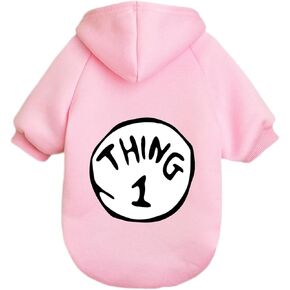 ملابس الحيوانات الأليفة بغطاء للرأس للكلاب الصغيرة Thing 1، سترة مطبوعة بغطاء للرأس للكلاب الصغيرة (أحمر خمري، L) in Kuwait