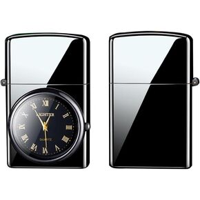 Watch Lighter Electric Lighter Dual Arc Plasma Lighter USB Rechargeable Windproof Lighter Cool Lighter with Clock Unique Gift for Men and Women (Black)