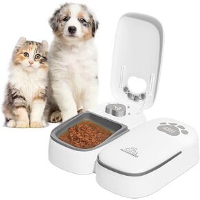 Automatic Cat Feeder 2 Meal, 48H Timer Wet Dry Cat Food Dispenser, with Display and Power Saving Mode, for Cat and Dog Automatic Feeder