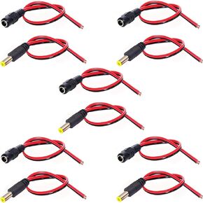 VONVOFF DC Power Pigtail Cable,18AWG Male and Female DC Connector Plug,12V 5A Barrel Jack Connector for CCTV Security Camera and Lighting Power Adapter (10 Pairs)