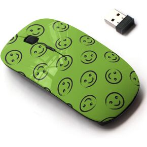 2.4G Wireless Mouse with Cute Pattern Design for All Laptops and Desktops with Nano Receiver - Smiley face Brush
