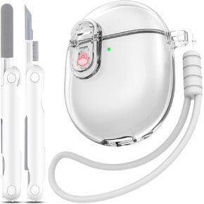 for Google Pixel Buds 2&A-Series Case with Lock Clip & Cleaner Kit, Rugged Shockproof Protective Hard Cover Skin with Lanyard Men Women for Google Pixel Buds 2021/2019 Cases - Clear White