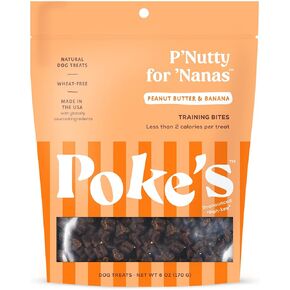 Poke's P'Nutty for 'Nanas Treats للكلاب، مكونات محدودة وعلاجات طبيعية للكلاب، خالية من القمح ومصنوعة في الولايات المتحدة الأمريكية، لدغات تدريب زبدة الفول السوداني والموز، 6 أونصة