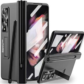 (New) Miimall for Samsung Galaxy Z Fold 3 Case with S Pen & Pen Holder, One-Piece Design for Fold 3 Case with Hinge & Screen Protector & Kickstand Luxury Crystal Case for Galaxy Z Fold 3 (Blue)