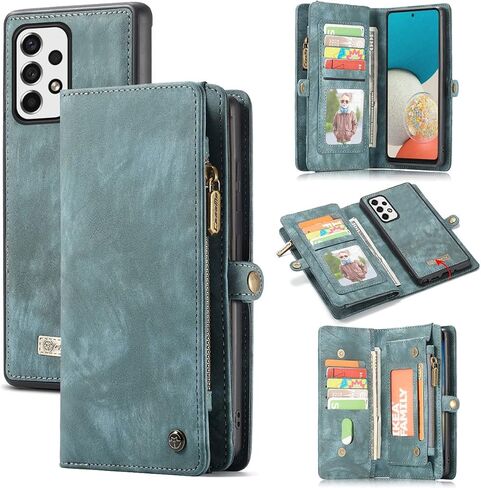 Samsung Galaxy S24 Plus Wallet Leather Case Detachable Magnetic Zipper Flip Case 11 Card Slots Holder Wrist Strap Handle Shockproof Cover Pocket Wallet Handbag for S24 Plus (Blue) in Saudi Arabia