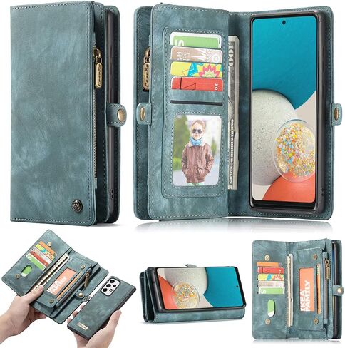 Samsung Galaxy S24 Plus Wallet Leather Case Detachable Magnetic Zipper Flip Case 11 Card Slots Holder Wrist Strap Handle Shockproof Cover Pocket Wallet Handbag for S24 Plus (Blue) in Saudi Arabia