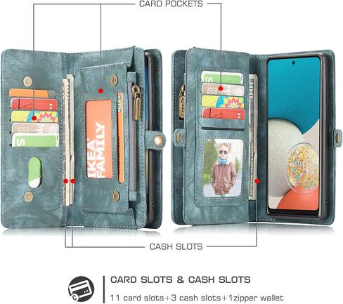 Samsung Galaxy S24 Plus Wallet Leather Case Detachable Magnetic Zipper Flip Case 11 Card Slots Holder Wrist Strap Handle Shockproof Cover Pocket Wallet Handbag for S24 Plus (Blue) in Saudi Arabia